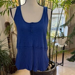 Women's Blue 100% Cotton Sleeveless Top
